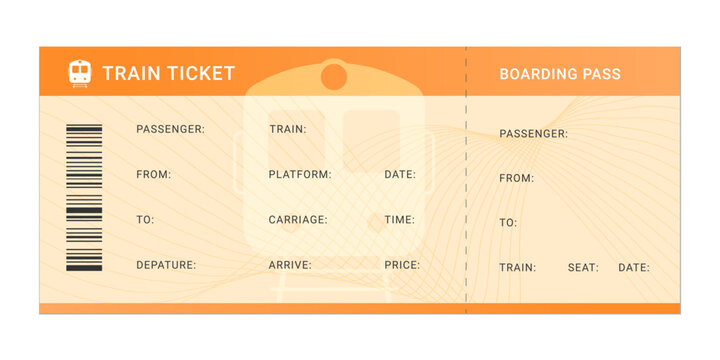 Train travel ticket and boarding pass isolated. Empty train ticket template for travel, transportation, creative concept, ticket,