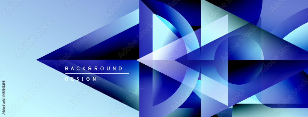 Poster abstract geometric shapes, blue gradients, modern design. minimalist composition creates dynamic vis