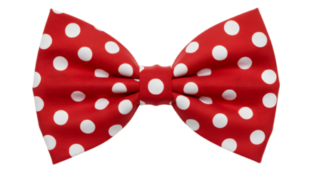 Red clown bow tie with white polka dots celebrating international clown week on transparent background