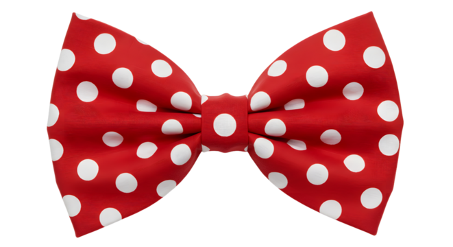 Red clown bow tie with white polka dots celebrating international clown week on transparent background - Powered by Adobe