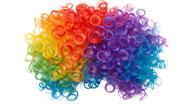 Vibrant rainbow clown wig celebrating international clown week with transparent background