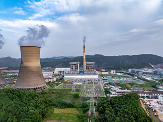Thermal power plant, cooling tower of Dukovany Nuclear Power Plant at dusk