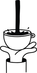 Coffee Pouring into Cup Vector Illustration - Hand Holding Mug in Minimal Doodle Style