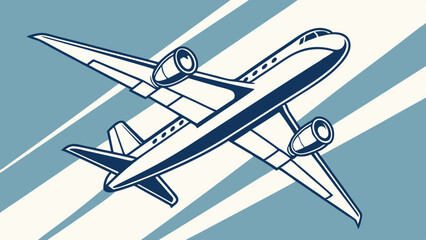 Geometric stylized airplane soaring dynamic flight emblem vector illustration  