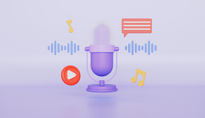 Podcast microphone on stand, music radio show, audio equipment icon, podcast concept
