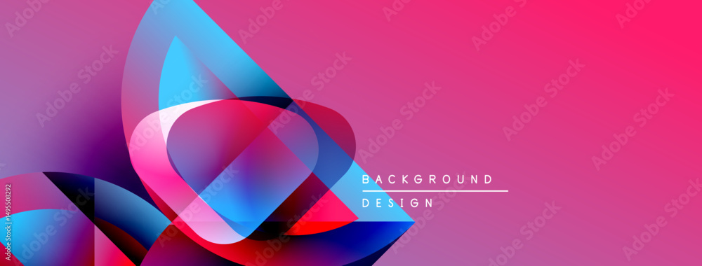 Poster abstract vibrant design. flowing shapes blend, creating dynamic visual effect. pink, blue, red hues 