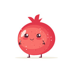  Cute summer fruit ,Cartoon characters. Funny mascot of  pomegranate with happy smile vector illustration isolated on transparent background