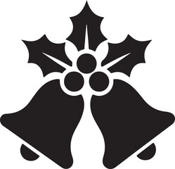 Bells with holly silhouette vector in EPS format, perfect for Christmas decorations, holiday cards, and festive seasonal designs.