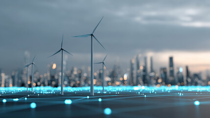 Concept of renewable energy wind power generation lighting up thousands of households in the city