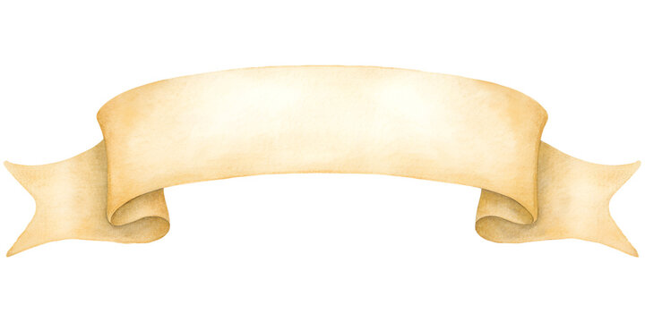 Watercolor parchment banner with rolled edges on transparent background.
