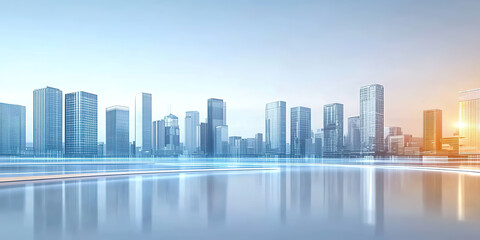 Obraz premium Transparent glass texture city skyline building platform product exhibition booth