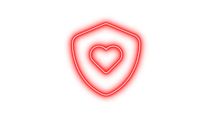 Glowing Shield with Heart Symbol, Neon shield heart glow with transparent background