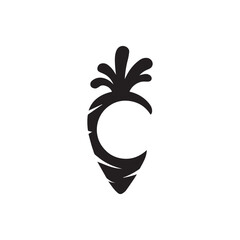 A minimalist carrot design with black and white color.