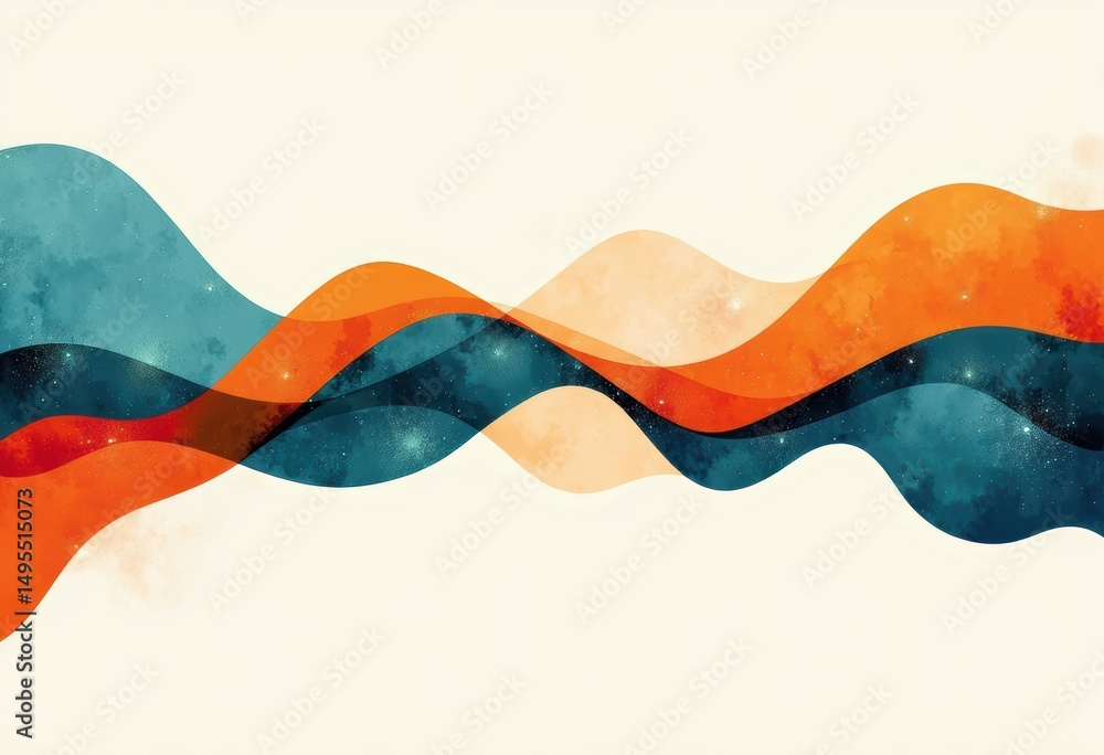 Poster abstract waves in vibrant orange and blue colors creating a dynamic design