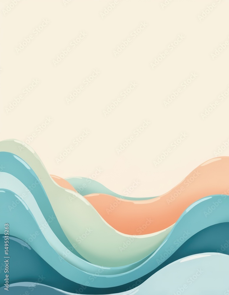 Poster abstract waves in soft pastel colors creating a serene atmosphere