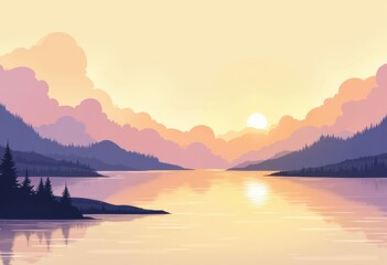 Fototapeta premium Serene landscape at sunset with mountains and calm water reflections