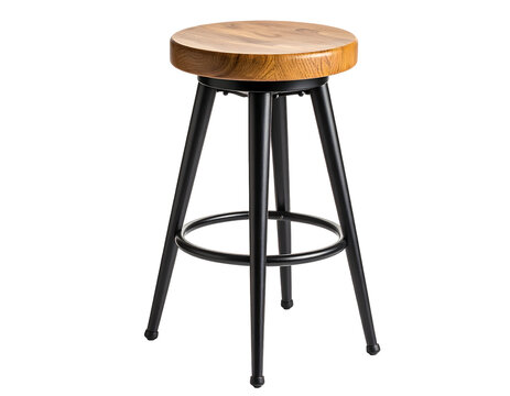 Wooden-topped bar stool with black metal legs.