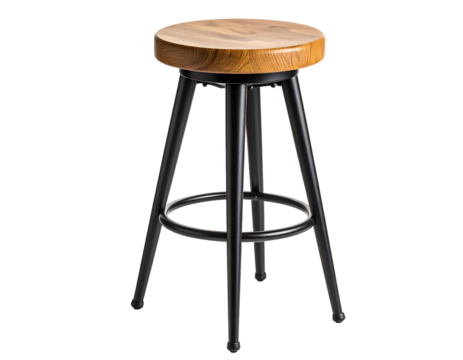 Wooden-topped bar stool with black metal legs.