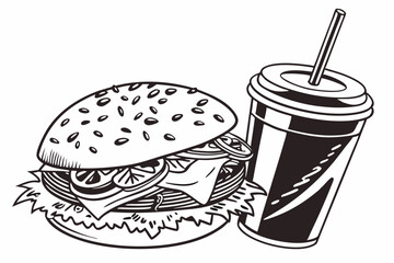 burger and drink silhouette