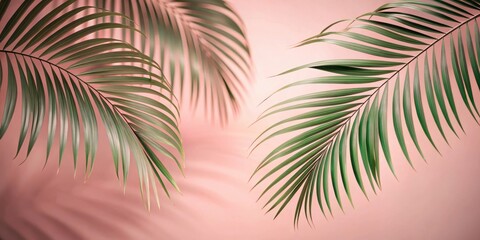 Serene Palm Fronds Cast Shadows Against a Soft Pink Background, Evoking a Feeling of Tranquility and Summer