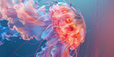 Fototapeta premium colorful abstract flower jellyfish in water, sea creature, cute aquarium for design concept