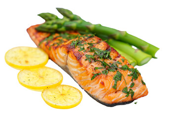 Grilled Salmon with Asparagus and Lemon – Transparent Background