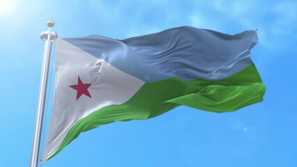 Djibouti Realistic Waving Flag Animation Loop