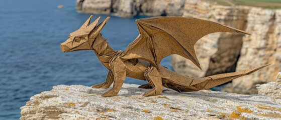 Obraz premium Origami dragon on coastal rock