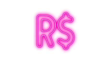 Neon sign with the letters R$ symbolizing currency or money, Neon brazilian real sign icon glow with transparent background