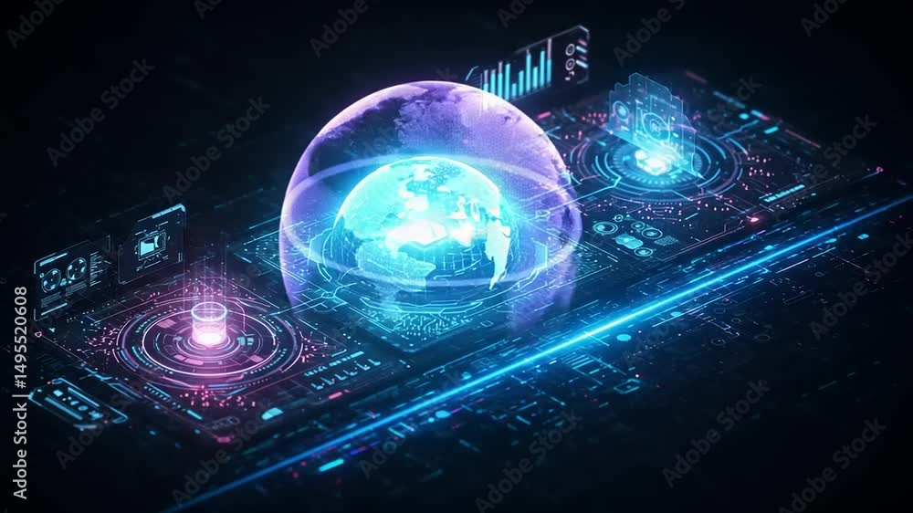 Poster virtual earth shielded within luminous data matrix
