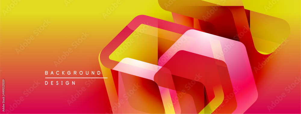 Aufkleber Abstract geometric shapes overlap, creating vibrant gradient effect. Red, yellow hues dominate design. Modern, dynamic composition.