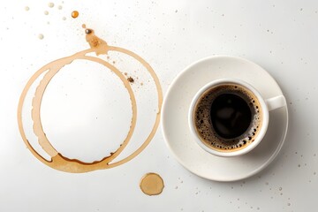 Cup of Coffee with Stains on White Background