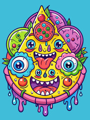 Crazy Pizza Slice Monster with Googly Eyes and Colorful Toppings