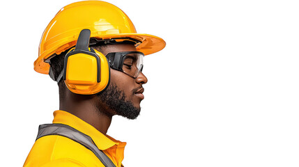 Fototapeta premium Construction worker in hard hat and safety glasses, ensuring workplace health