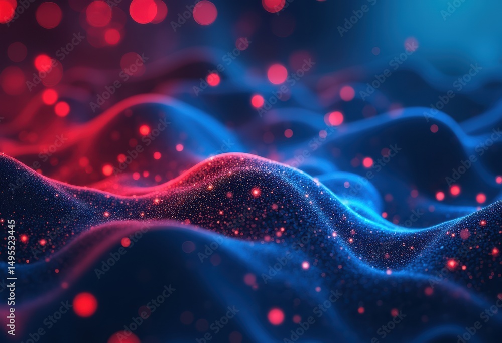Poster abstract waves of blue and red light creating a mesmerizing visual effect