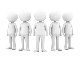 Uniformity and order, 3d people figures standing in a perfectly aligned row 3d