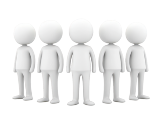 Uniformity and order, 3d people figures standing in a perfectly aligned row 3d