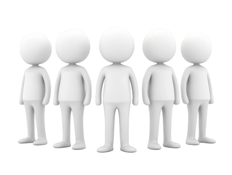Uniformity and order, 3d people figures standing in a perfectly aligned row 3d