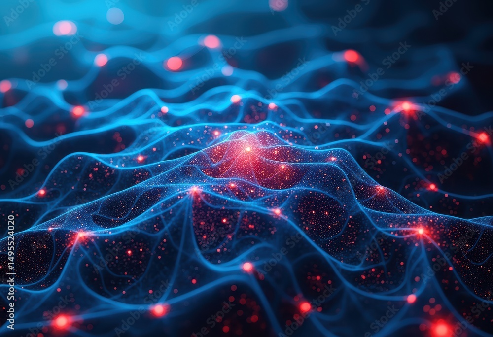 Poster abstract digital waves with glowing particles creating a mesmerizing effect