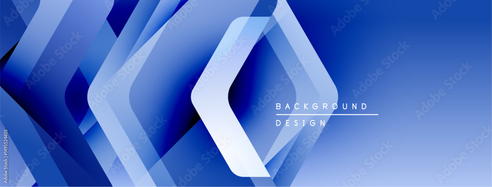 Poster abstract blue geometric shapes create dynamic background. gradient shades offer depth, modern aesthe
