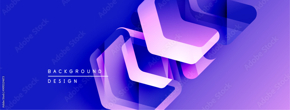 Poster abstract geometric shapes overlap, creating vibrant blue, purple gradients. modern design elements s