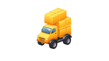 Naklejka premium Yellow truck transporting stacked boxes, efficient delivery and logistics solutions