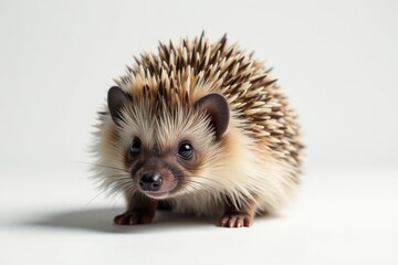 Fototapeta premium A single hedgehog against a stark white backdrop, pattern, white backdrop, adorable