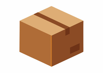 Isometric Illustration of a Closed Cardboard Box for Shipping