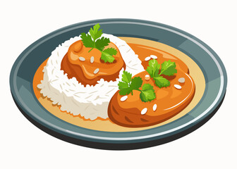 Delicious Indian Butter Chicken with Rice on a Plate