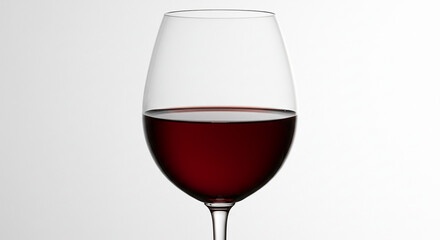 A glass filled with red wine on a white background