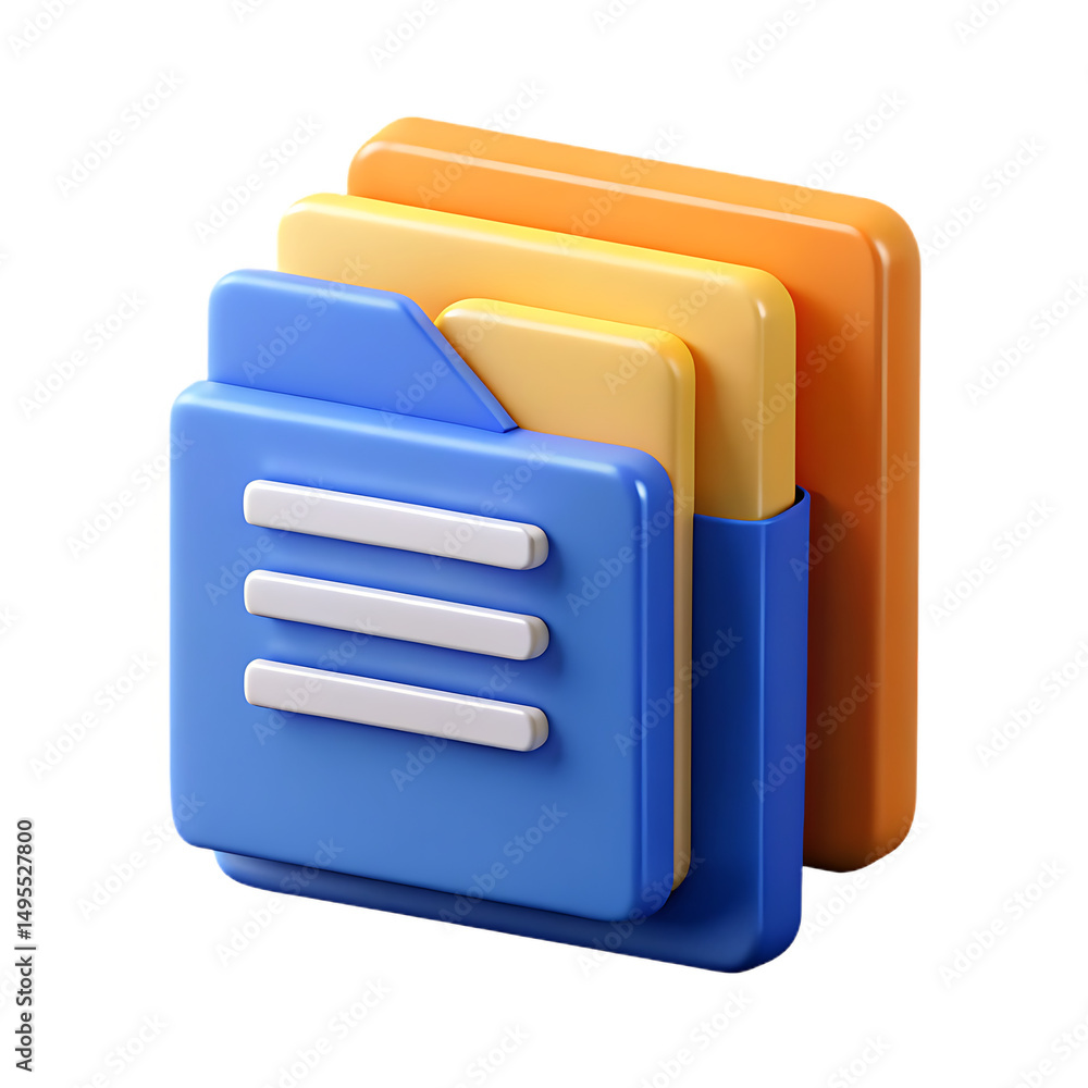 Poster 3d rendered file folder with documents representing data and information storage