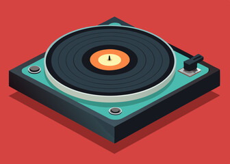 Retro Turntable with Vinyl Record Isometric Illustration
