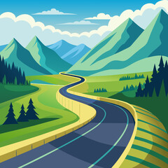 Winding Asphalt Road Through Majestic Mountain Landscape