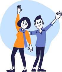 Cheerful People Saying Hello – Friendly Man and Woman in Flat Design.